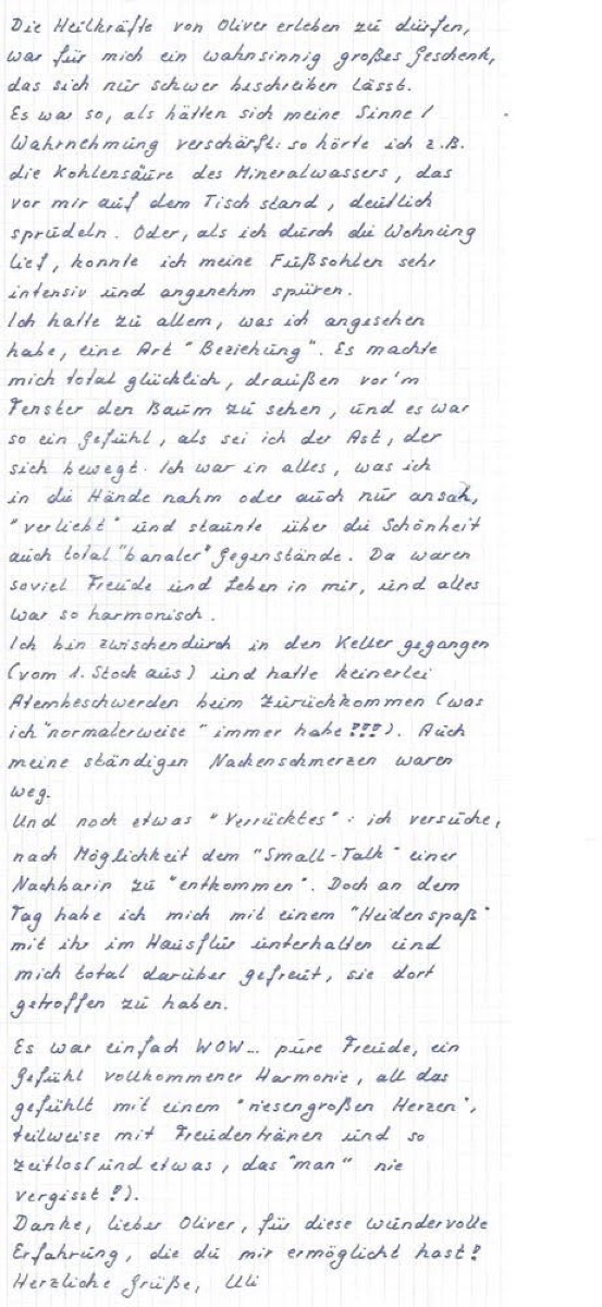 Handgeschriebener Erfahrungsbericht.