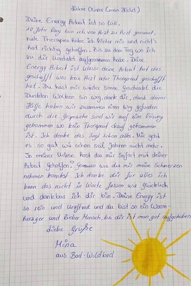 Handgeschriebener Erfahrungsbericht.