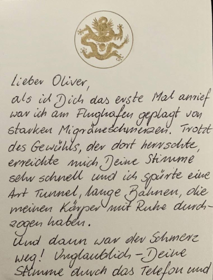 Handgeschriebener Erfahrungsbericht, Seite 1 von 2.