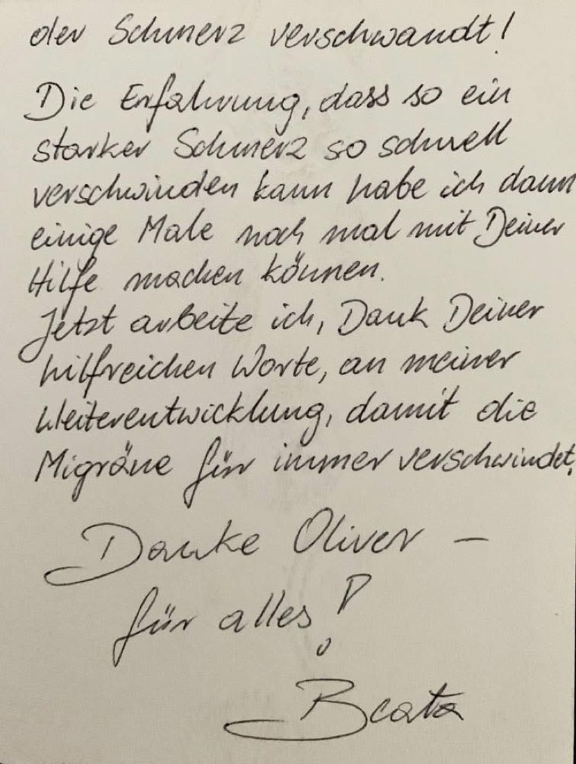 Handgeschriebener Erfahrungsbericht, Seite 2 von 2.
