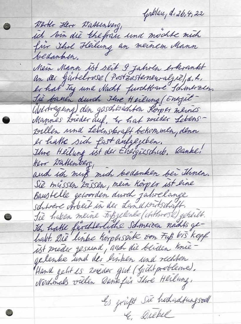 Handgeschriebener Erfahrungsbericht.