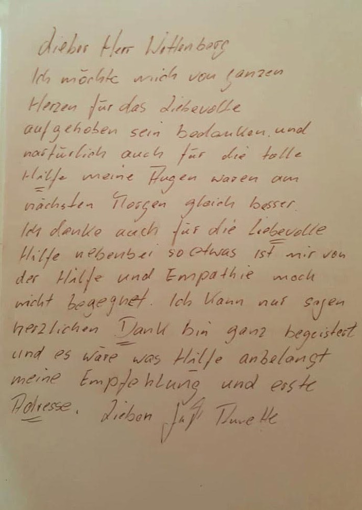 Handgeschriebener Erfahrungsbericht.
